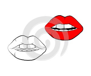 Vector lip symbol isolated on white background. kiss black lip contour. linear icon illustration. Woman`s lips drawing