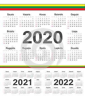 Vector Lithuanian circle calendars 2020, 2021, 2022