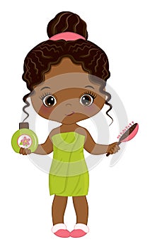 Vector Little African American Girl Wrapped in Towel. Vector Spa Little Girl