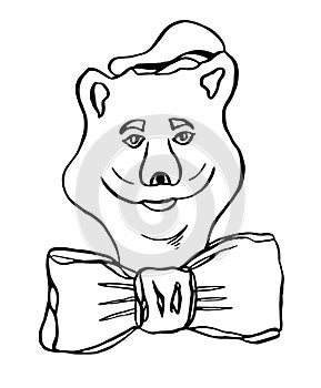 Vector Little bear a big white bow