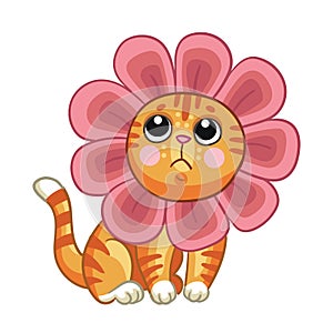 Vector little cute cat with headgear in forme of flower