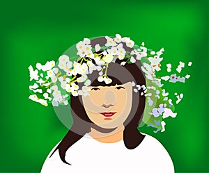 vector - Little girl with circlet of flowers