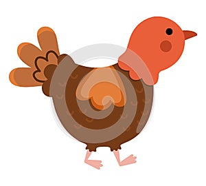 Vector little turkey icon. Cute cartoon gobbler illustration for kids. Farm baby bird isolated on white background. Colorful flat