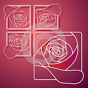 Vector llustration of white line rose in square