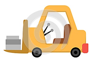 Vector loader with load. Construction site and road work flat icon. Building transportation clipart. Cute special transport or