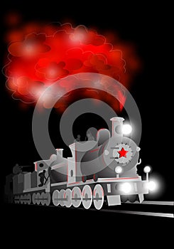 Vector locomotive with soldier and red star. Communistic illustration