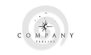 Vector logo with an abstract image of a solar eclipse with rays of light.