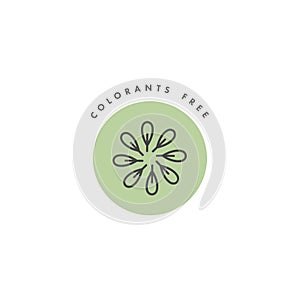 Vector logo, badge and icon for natural and organic products. Colorants free sign design. Symbol of healthy product. photo