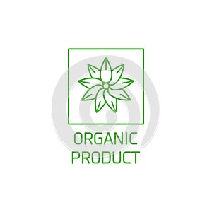 Vector logo, badge and icon for natural and organic products. Leaves in a circle. Symbol of healthy product.
