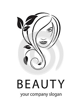 Vector Logo Beauty salon, Hair salon, Cosmetic. Female Face. Black and White. Silhouette Outline