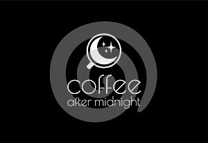 Vector logo Coffee after midnight. Moon and stars in a cup. Design for coffee products, cafes, restaurants