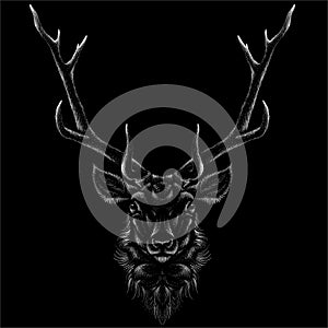 The Vector logo deer for T-shirt print  design or outwear.  Hunting style deer background. This drawing would be nice to make on