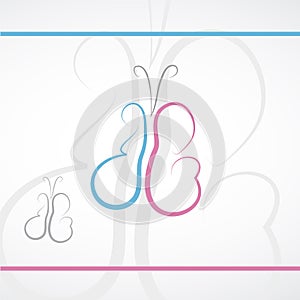 Vector logo desgin. Mother and child line in butterfly shape. Pregnat mother and mother holding baby in hand. Pink and