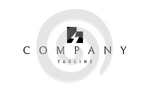 Vector logo with an abstract image of a building with lightning.