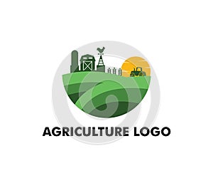 Vector logo design for agriculture, agronomy, wheat farm, rural country farming field, natural harvest