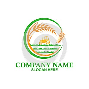 Vector logo design for agriculture, agronomy, wheat farm, rural country farming field, natural harvest