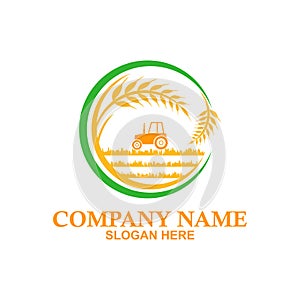 Vector logo design for agriculture, agronomy, wheat farm, rural country farming field, natural harvest