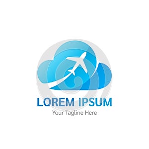 Vector logo design for airlines, travel agencies, tourism apps, logistics companies. Airplane and cloud icon