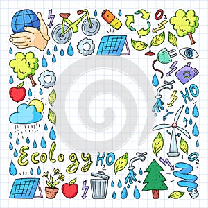 Vector logo, design and badge in trendy drawing style - zero waste concept, recycle and reuse, reduce - ecological