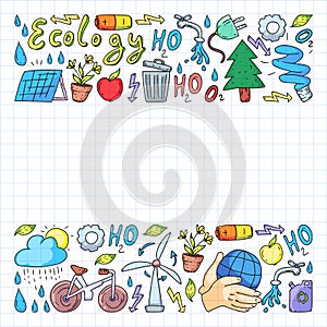 Vector logo, design and badge in trendy drawing style - zero waste concept, recycle and reuse, reduce - ecological