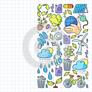 Vector logo, design and badge in trendy drawing style - zero waste concept, recycle and reuse, reduce - ecological