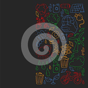 Vector logo, design and badge in trendy drawing style - zero waste concept, recycle and reuse, reduce - ecological