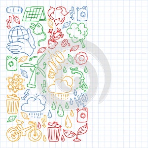 Vector logo, design and badge in trendy drawing style - zero waste concept, recycle and reuse, reduce - ecological