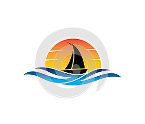 Vector logo design of ocean sea water beach summer sailing tourism