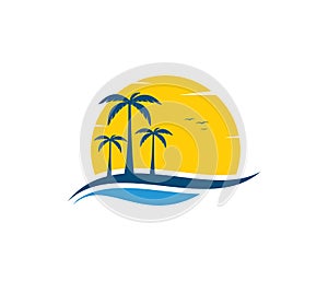 Vector logo design of ocean sea water beach summer sailing tourism