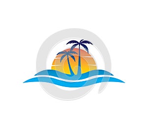 Vector logo design of ocean sea water beach summer sailing tourism