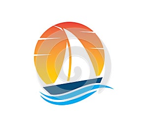 Vector logo design of ocean sea water beach summer sailing tourism