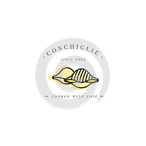 Vector logo design template and emblem or badge. Italian pasta - conchiglie. Linear logos.