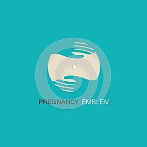 Vector logo design template - female hands embracing your pregnant tummy.