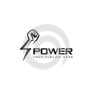 Vector logo design template. Fist male hand, proletarian protest symbol. Power sign