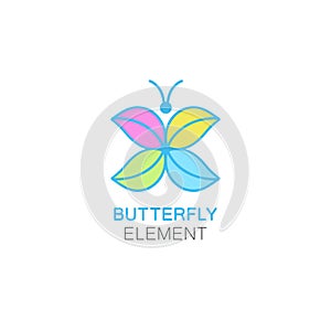 Vector logo design template in flat linear style - abstract butterfly with colorful wings.