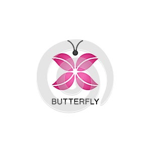 Vector logo design template in flat linear style - abstract butterfly with pink wings.