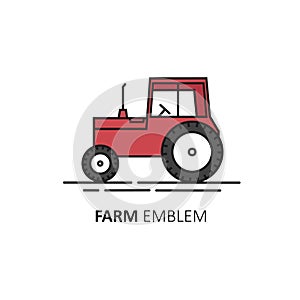 Vector logo design template in linear style - red tractor.