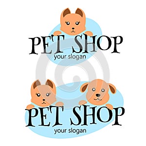 Vector logo design template for pet shops, veterinary clinics and animal shelters. Funny Cartoon logo illustration. Vector logo te