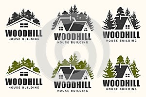 Vector logo design of a trees silhouette and small house.