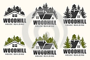 Vector logo design of a trees silhouette and small house. photo