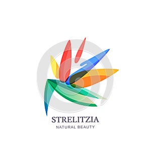 Vector logo icon, strelitzia tropical flower. Concept for spa beauty salon, natural cosmetics and aesthetic cosmetology.