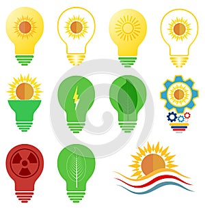 Vector logo and icons set energy and sun power theme