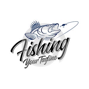 Vector logo illustration hungry jumping fishing