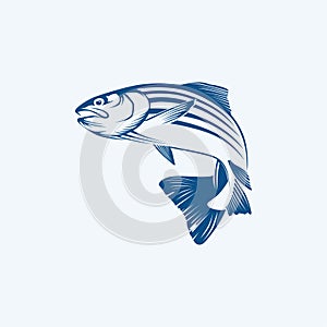 Vector logo illustration jumping trout fishing