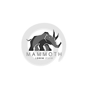 Vector logo illustration Mammoth pose silhouette on white background