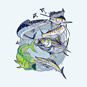 Vector logo illustration pelagic fishing