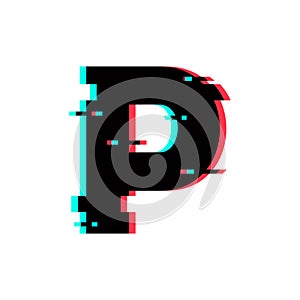 Vector Logo Letter P Glitch Distortion