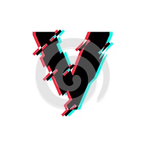 Vector Logo Letter V Glitch Distortion Diagonal