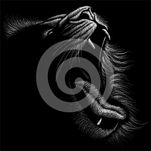 The Vector logo lion for tattoo or T-shirt print design or outwear.  Hunting style lions background.