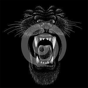 The Vector logo lion for tattoo or T-shirt print design or outwear.  Hunting style lions background. This drawing would be nice to